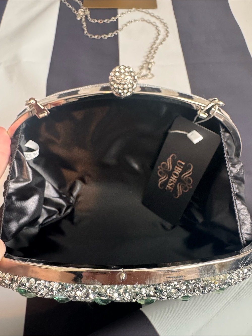 Silver and Green Jeweled Evening Clutch - Picture 6 of 7